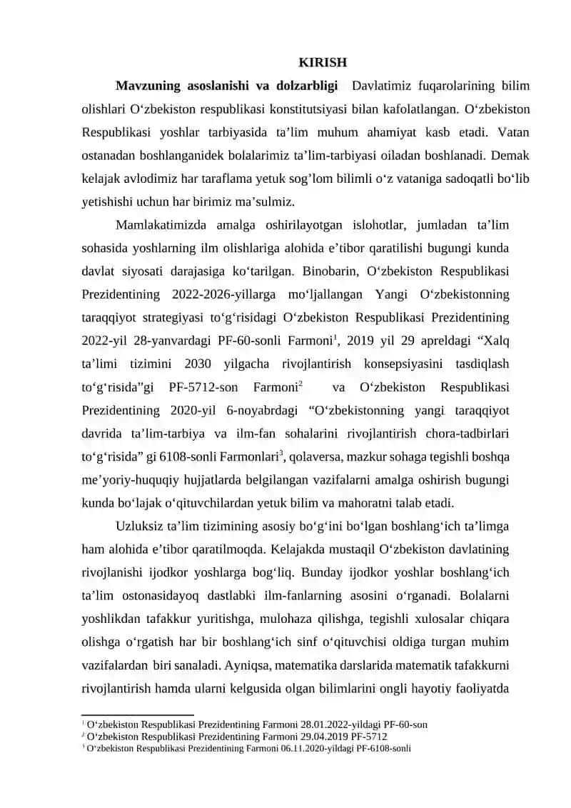 BOSHLANG‘ICH SINF O‘QUVCHILARIDA MASALA YECHISH KO‘NIKMASINI SHAKLLANTIRISH METODIKASINI TALIM TEXNOLOGIYALARI VOSITASIDA TAKOMILLASHTIRISH 2