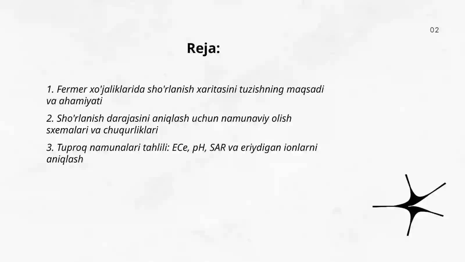 Fermer xo’jaligi erlarining sho’rlanish kartasini tuzish va shu asosida sho’r yuvishni rejalashtirish 2