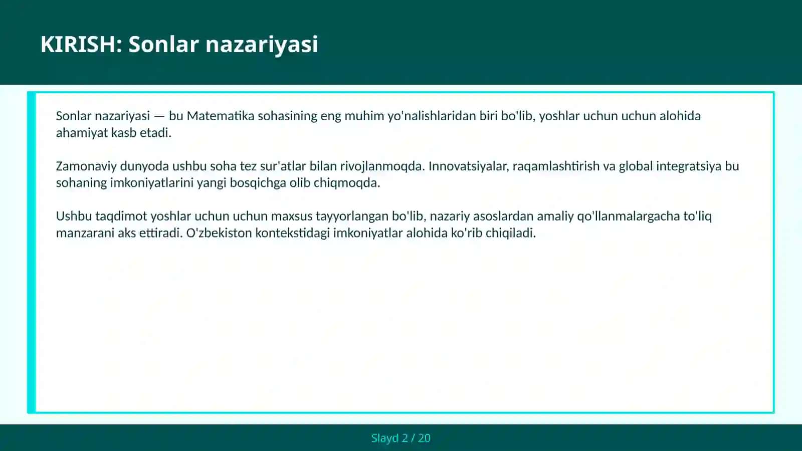 SONLAR NAZARIYASI 2