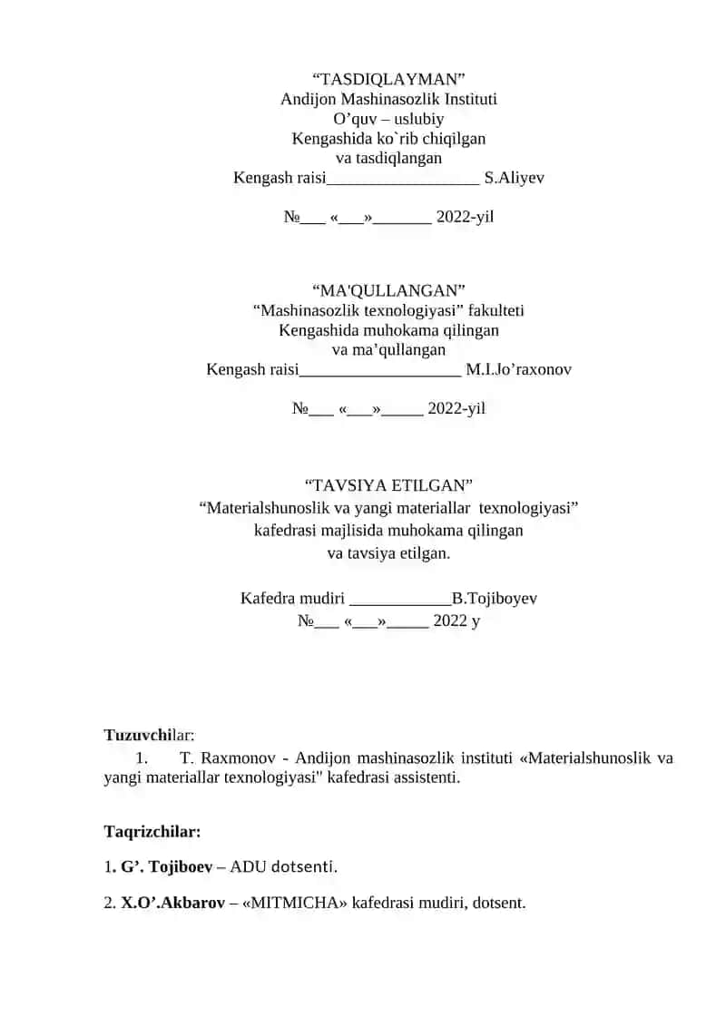 Materialshunoslik va yangi materiallar texnologiyasi 2