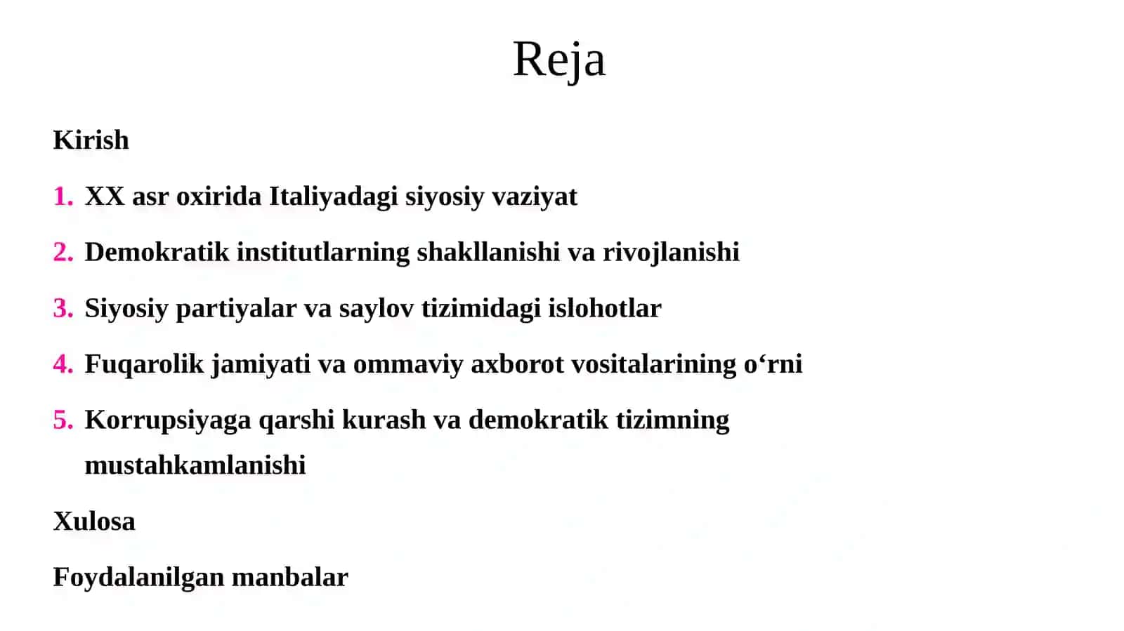 XX asr oxirida Italiyada demokratik institutlar rivoji 2