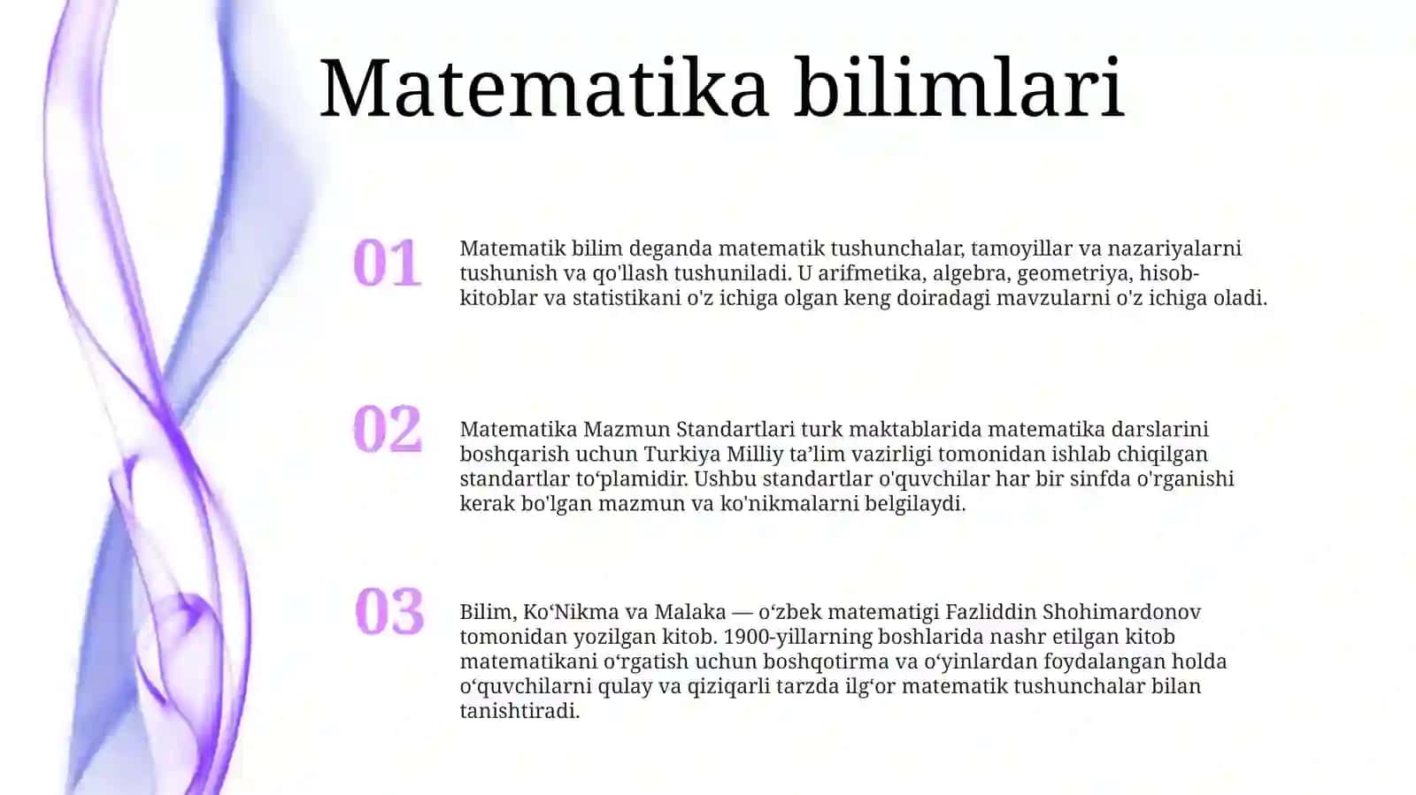 Matematika Mazmun Standartlari. Bilim, Ko'Nikma Va Malaka 2