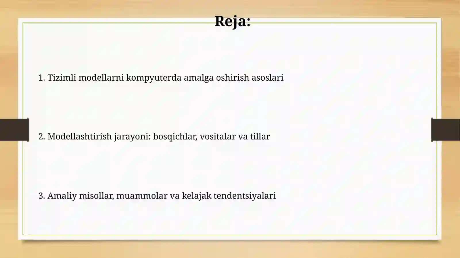 Sistemalar modellarini EHMda amalga oshirish va ularning ketma-ketligini ishlabchiqish 2