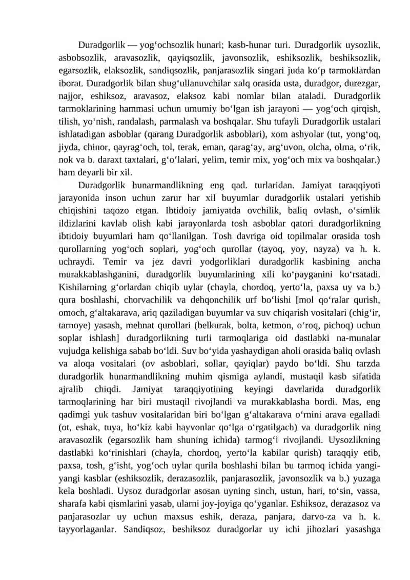Duradgorlikning xalq turmushidagi roli va vazifasi.Har xil yuzalarni egovlash 2