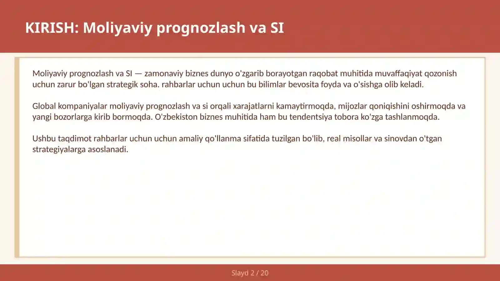 Moliyaviy prognozlash va SI 2