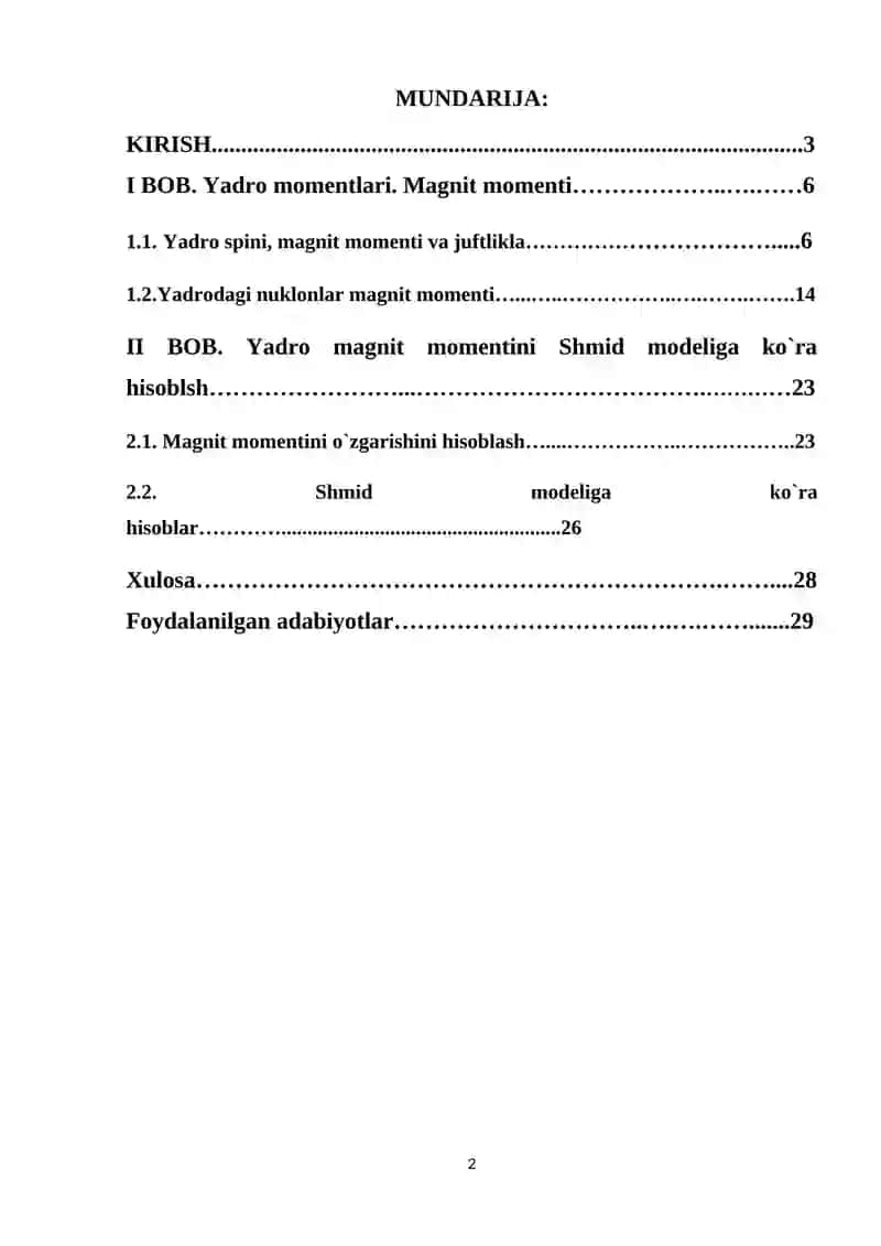 Yadro magnit momenti. Yadro magnit momentini Shmid modeliga ko`ra hisoblash. 2
