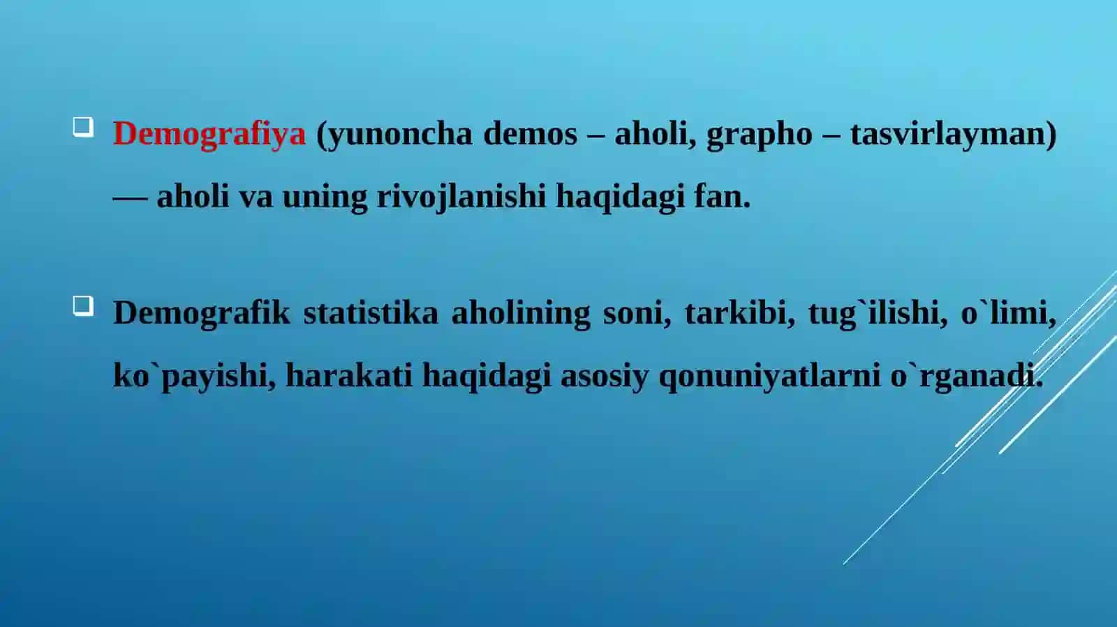 Aholiorasidagidemografikjarayonlarnio`rganishusullari 2