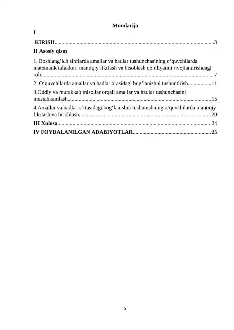 Boshlangʻich sinflarda amallar, hadlar natijalari orasidagi bogʻlanishlar 2
