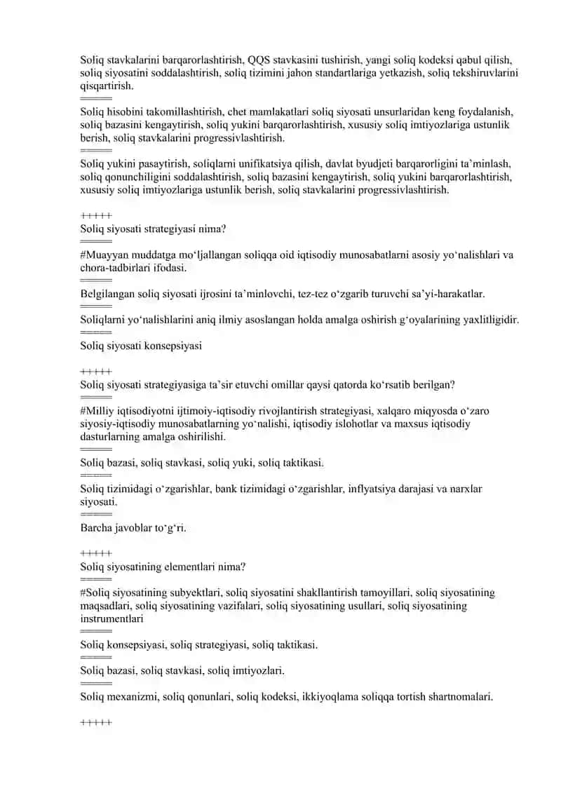 “Soliq siyosati” fanidan tuzilgan test savollari va javoblari 2