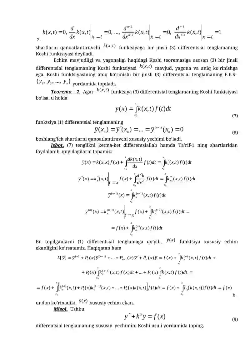 N-tartibli bir jinsli bo'lmagan chiziqli differentsial tenglama 2