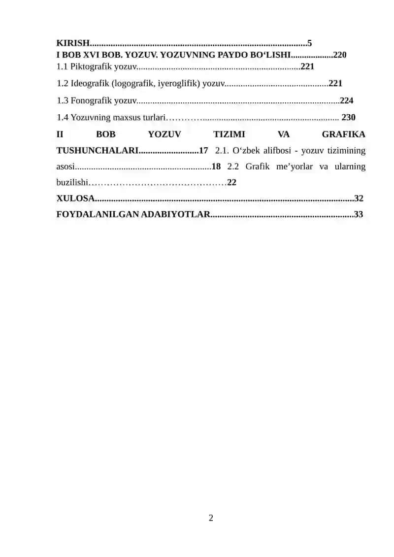 HOZIRGI O‘ZBEK ADABIY TILI YOZUV TIZIMLARI KURS ISHI 2