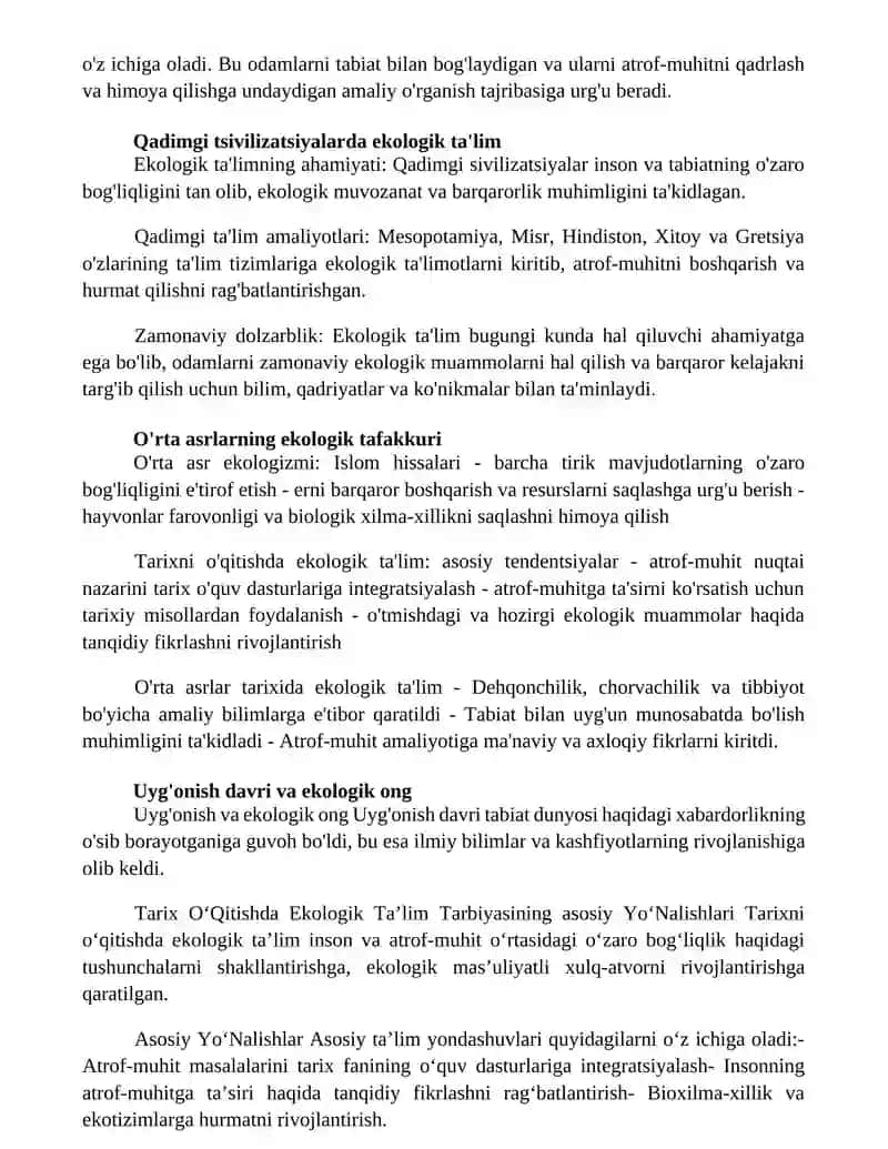 Tarix OʻQitishda Ekologik TaʼLim Tarbiyasining Asosiy YoʻNalishlari 2