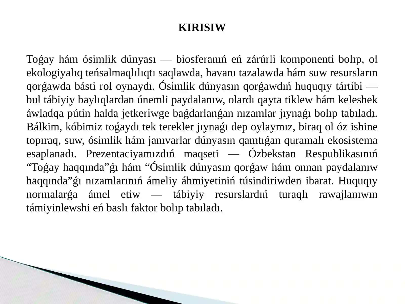 Toǵay hám ósimlik dúnyasın qorģaw hám onnan paydalanıwdıń huqiqiy tártibi 2