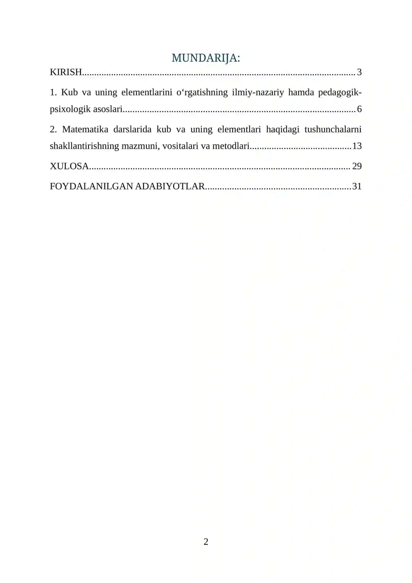 Kub va uning elementlarini o‘rgatish metodikasi 2