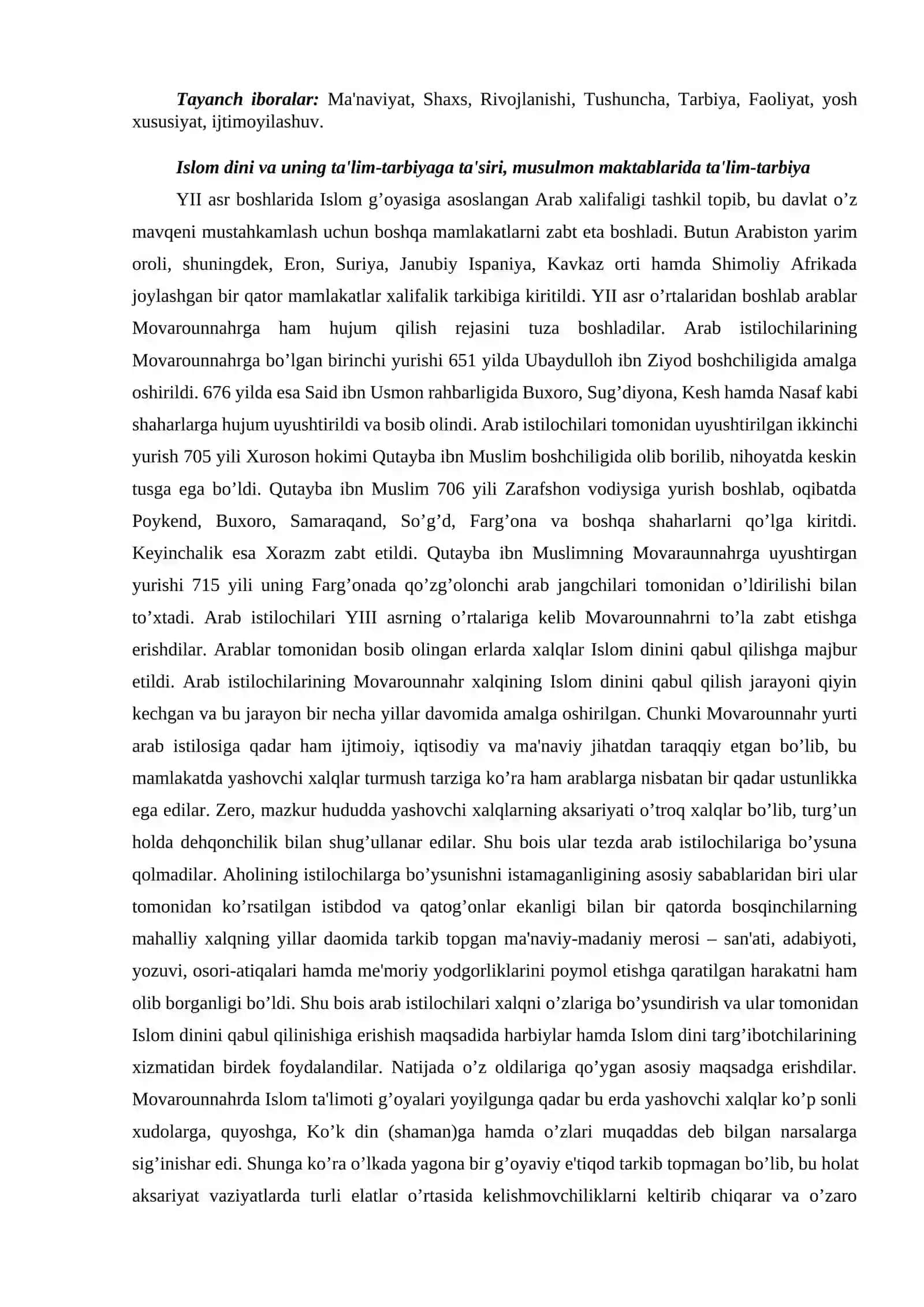 Islom dini va uning ta'lim-tarbiyaga ta'siri, musulmon maktablarida ta'lim tarbiya 2