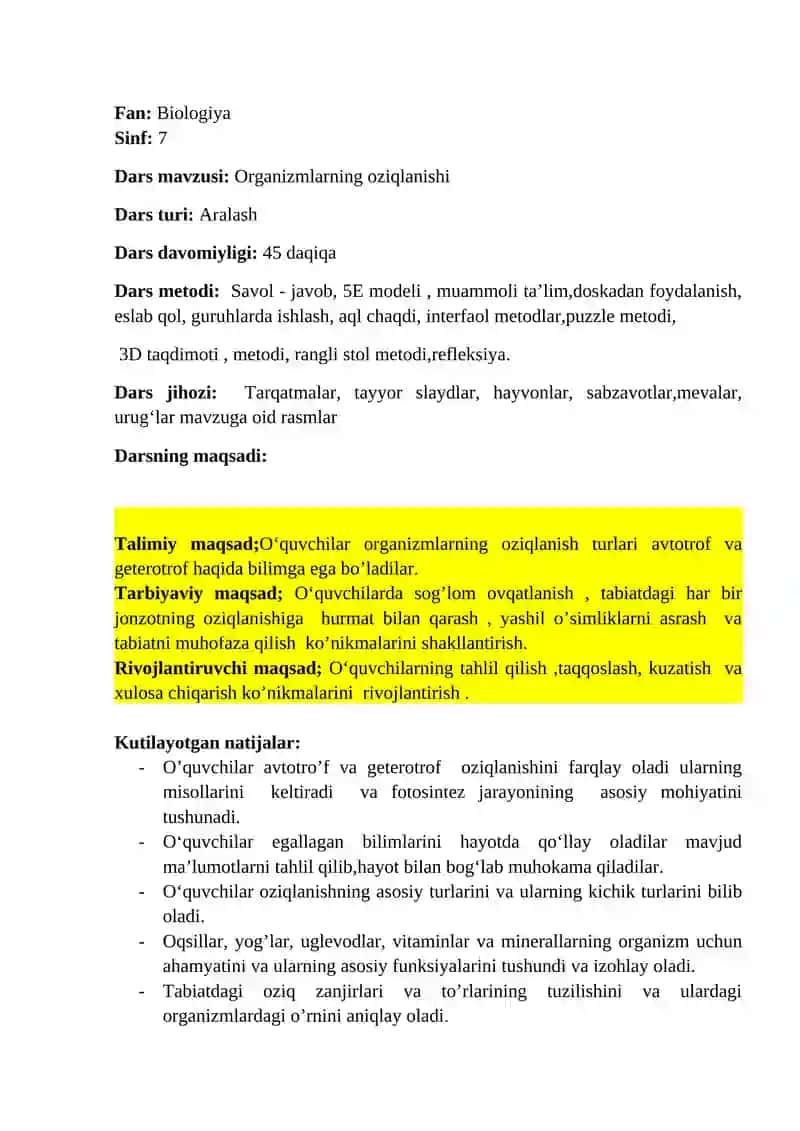 Biologiya fani kursi 2