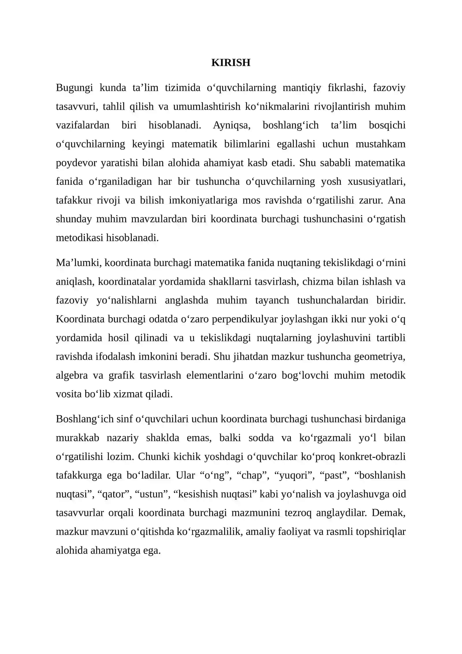 KOORDINATA BURCHAGI TUSHUNCHASINI O‘RGATISH METODIKASI 2