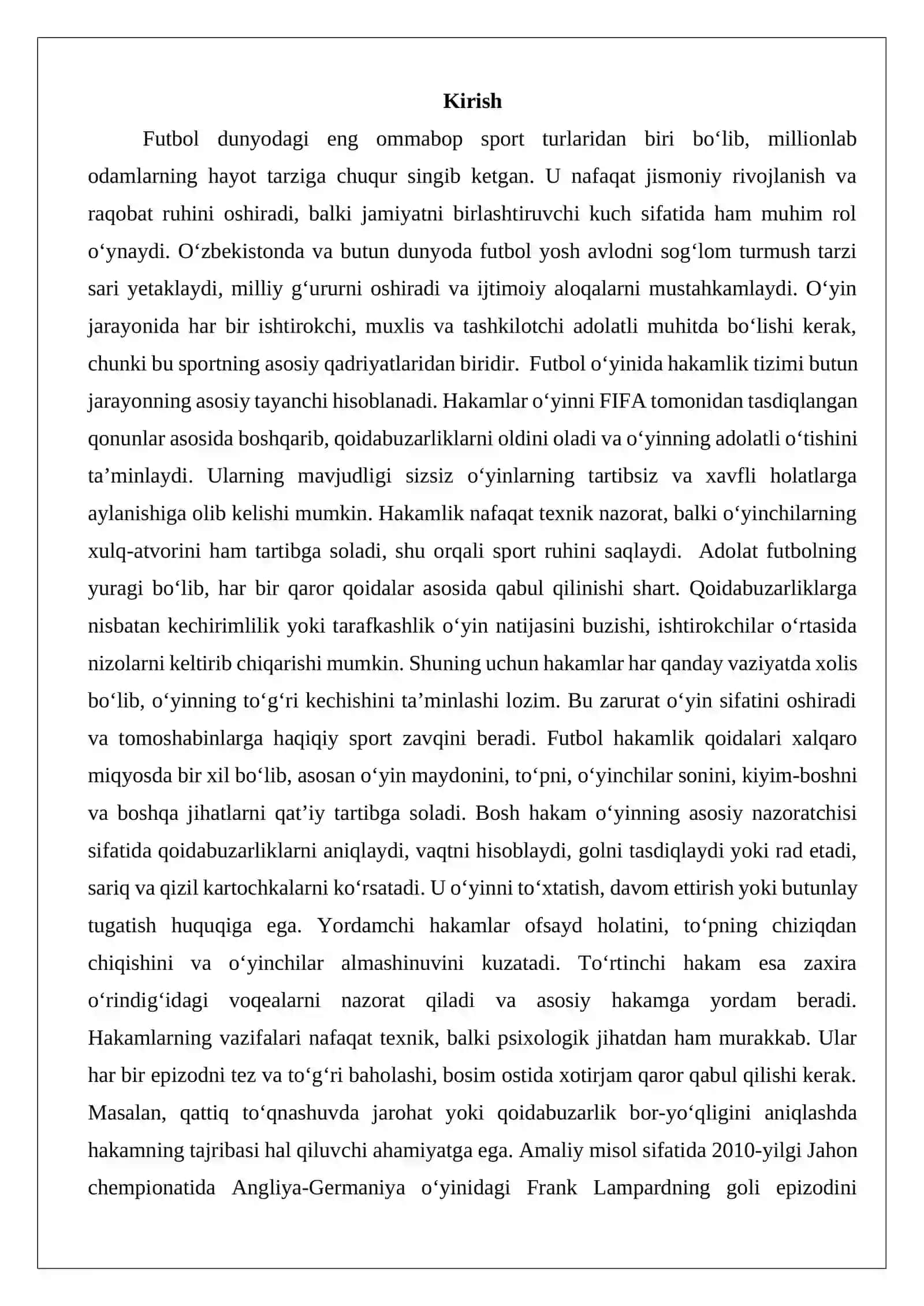 Futbol bo‘yicha hakamlik qilish qoidalari, hakamlarning vazifalari, musobaqalar o‘tkazish 2