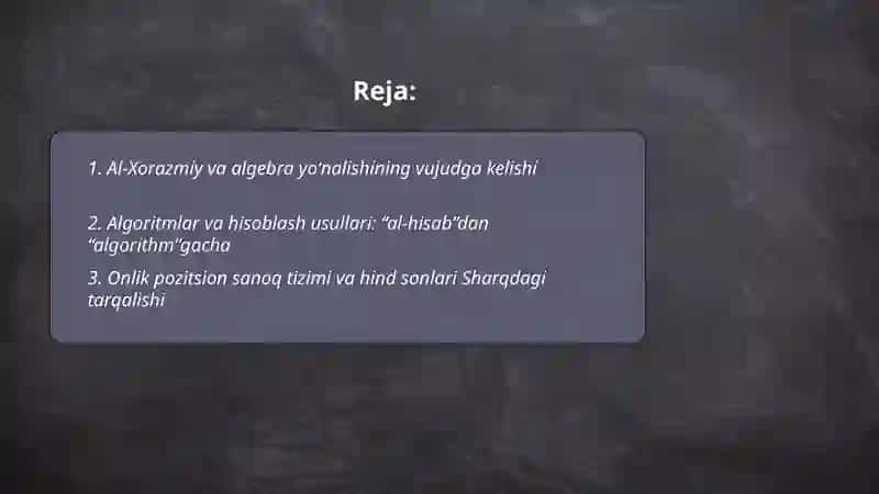 Al-Xorazmiy va algebra yoʻnalishining vujudga kelishi 2