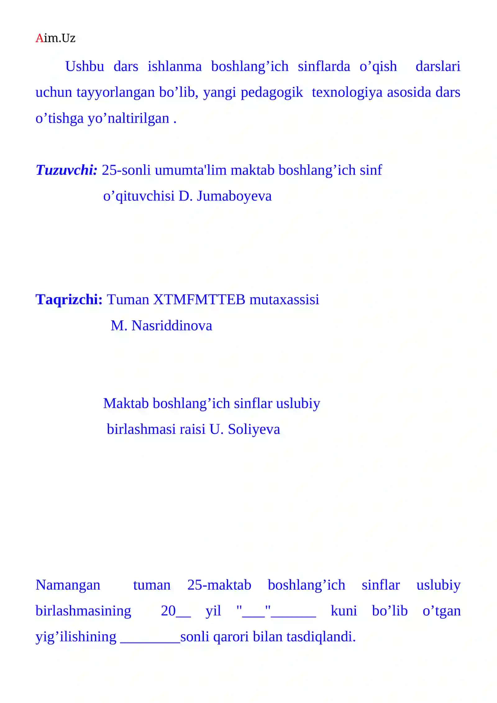 Darsning texnologik xaritasi 2