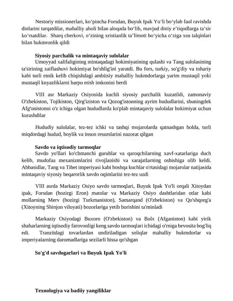 VIII asrda xuroson va movarounnahr 2