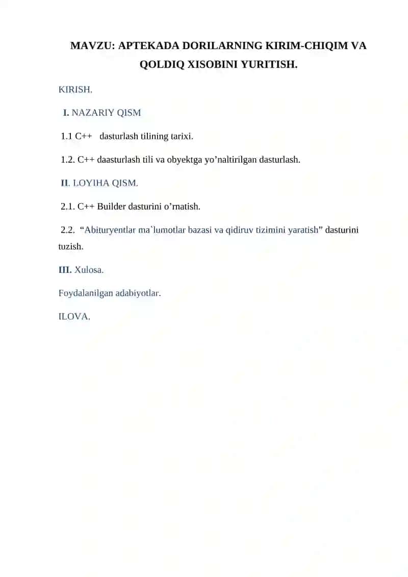 APTEKADA DORILARNING KIRIM-CHIQIM VA QOLDIQ XISOBINI YURITISH 2