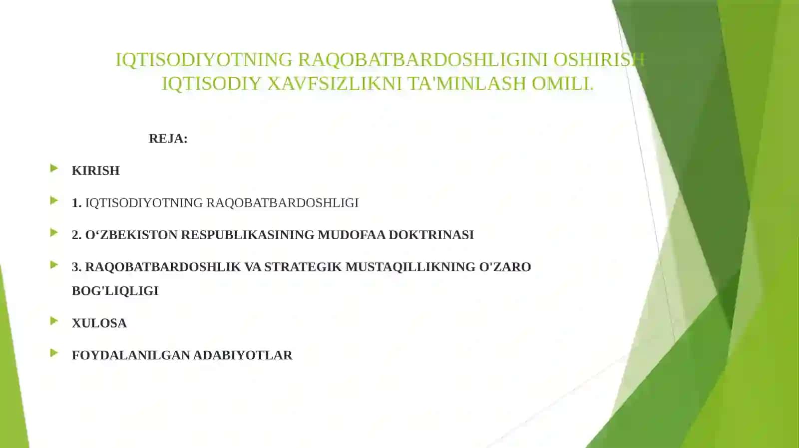 IQTISODIYOTNING RAQOBATBARDOSHLIGINI OSHIRISH IQTISODIY XAVFSIZLIKNI TA'MINLASH OMILI 2