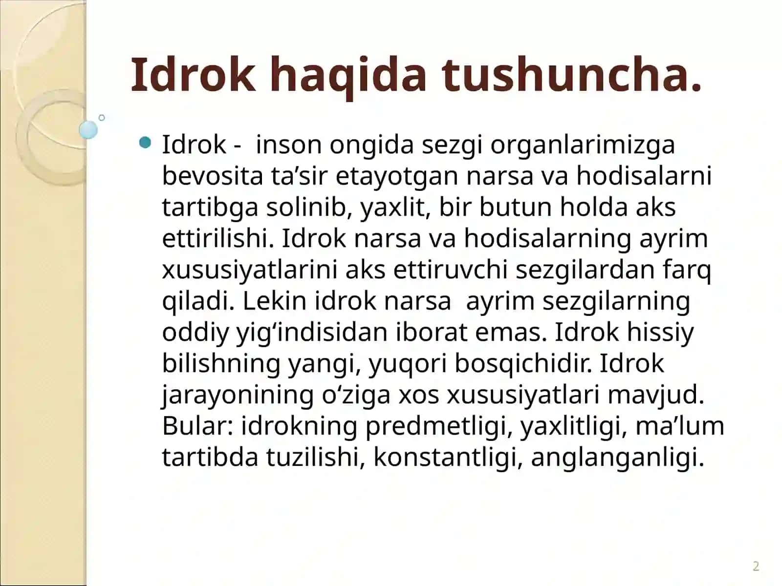 Fazoni, vaqtni, harakatni idrok qilish 2
