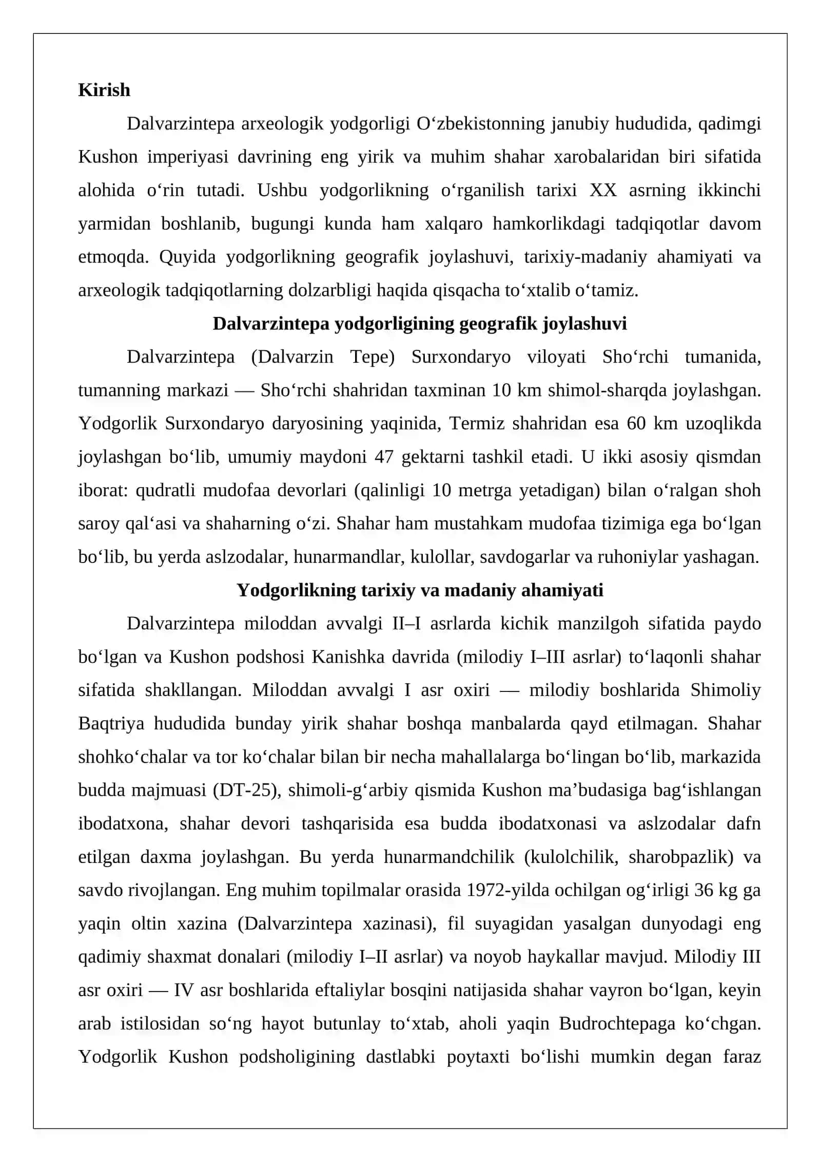 Dalvarzintepa arxeologik yodgorligini o‘rganilish tarixi 2