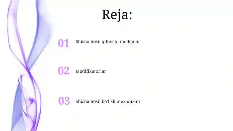 Shisha xosil qiluvchi moddalar va modifikatorlar 2