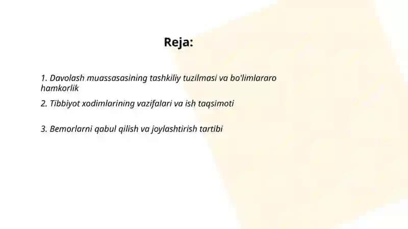 Davolash muassasalarining ishini tashkil etish 2