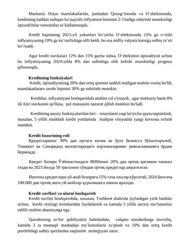 Kreditning zarurligi, funksiyalari, turlari va shakllari 2