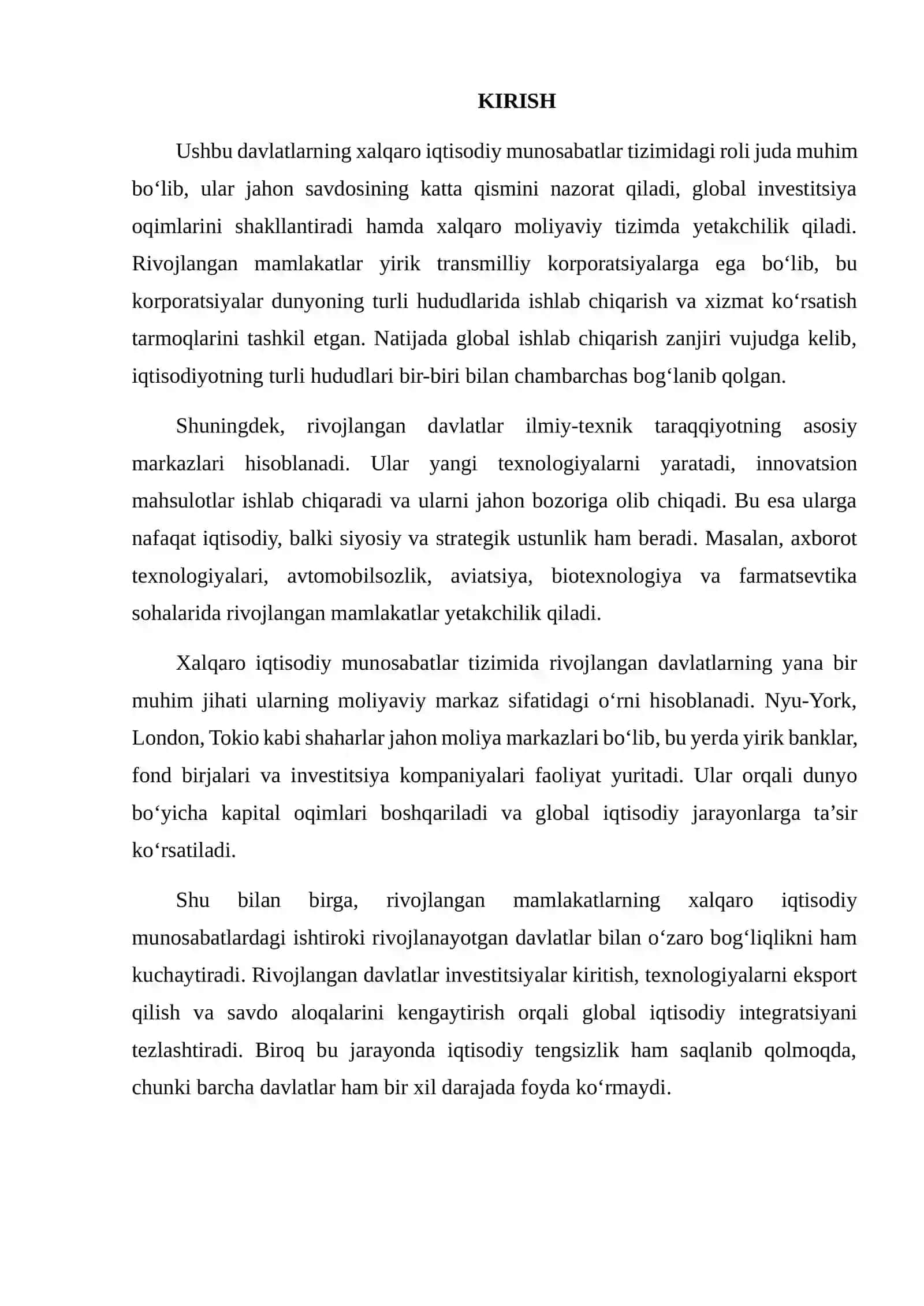 RIVOJLANGAN MAMLAKATLAR – XALQARO IQTISODIY MUNOSABATLAR TIZIMIDA 2
