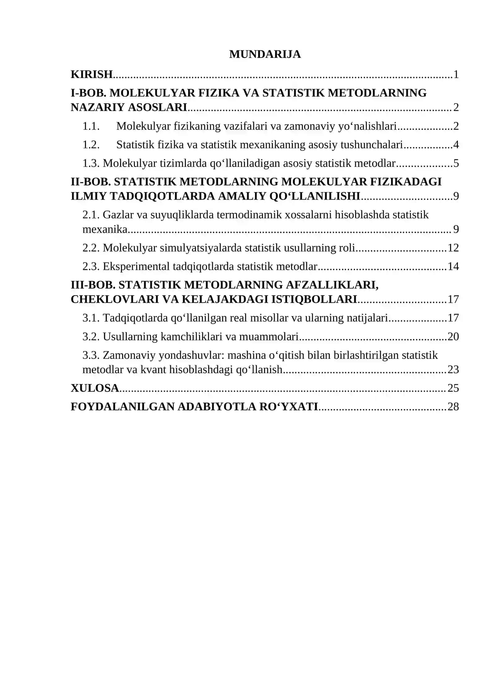 MOLEKULYAR FIZIKADA STATISTIK METODLARNING ILMIY TADQIQOTLARDA QO’LLANILISHI 2