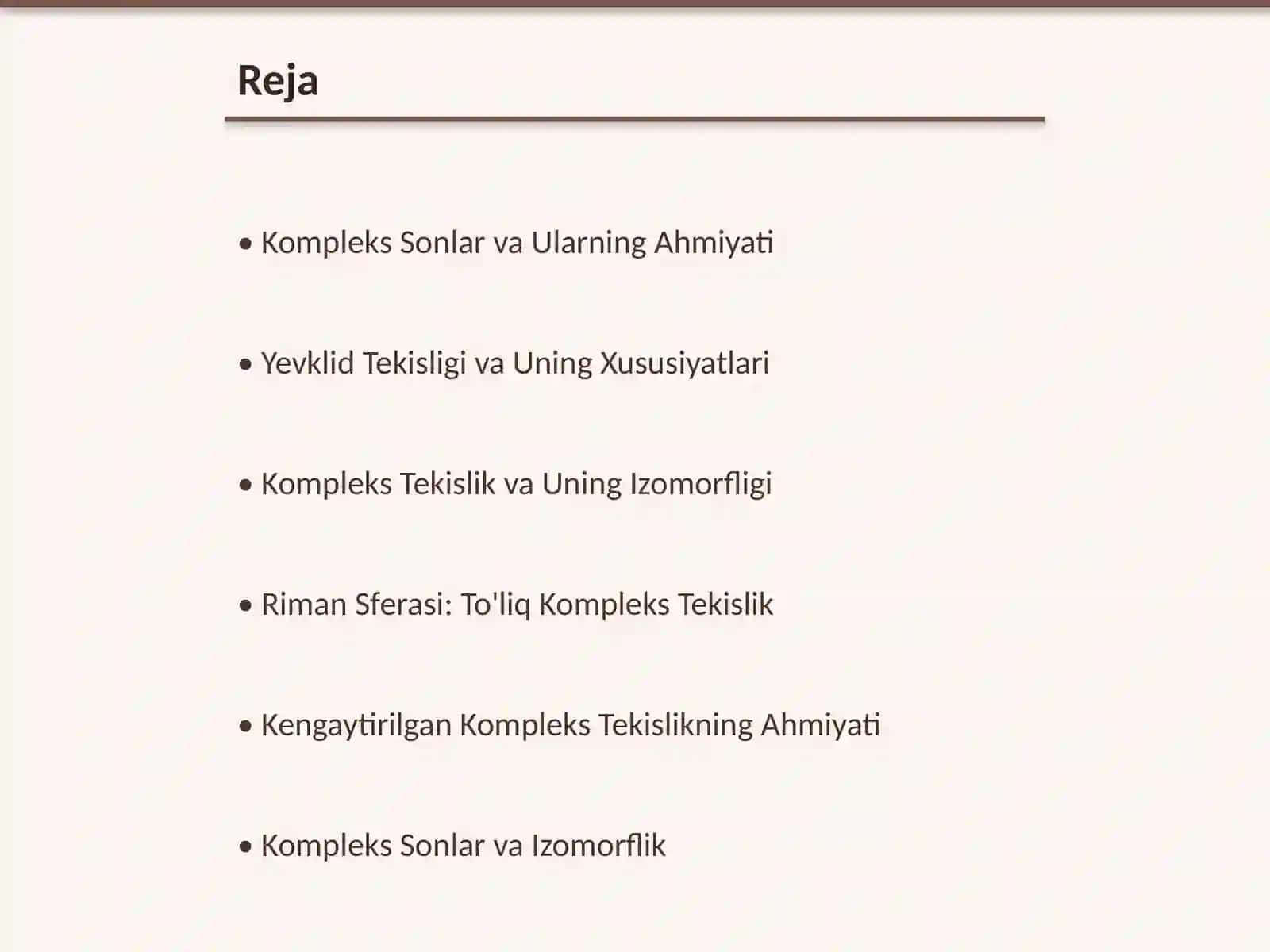 Kompleks Sonlar va Yevklid Tekisligining Izomorfligi 2