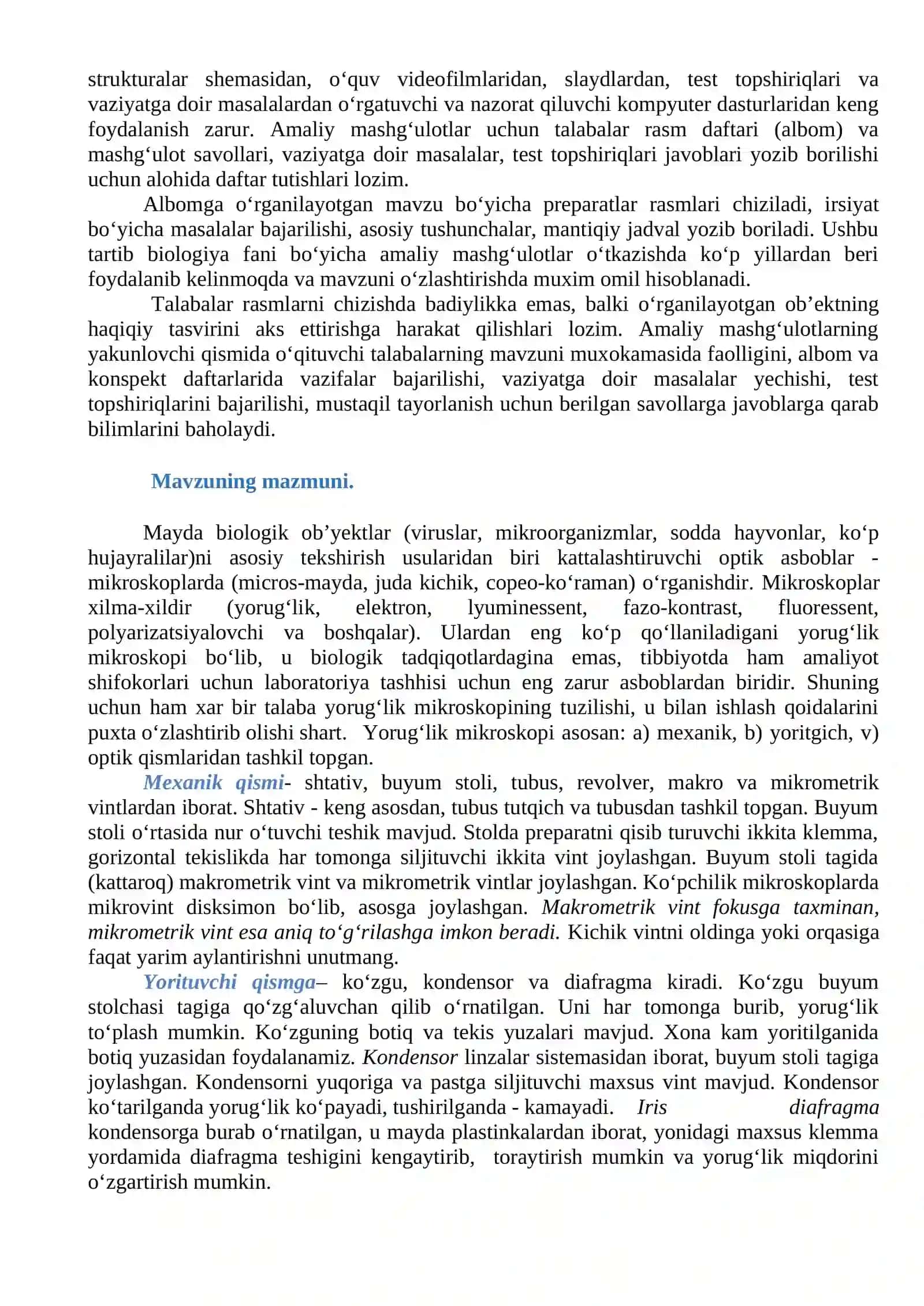Mikroskop bilan ishlash qoidasi 2