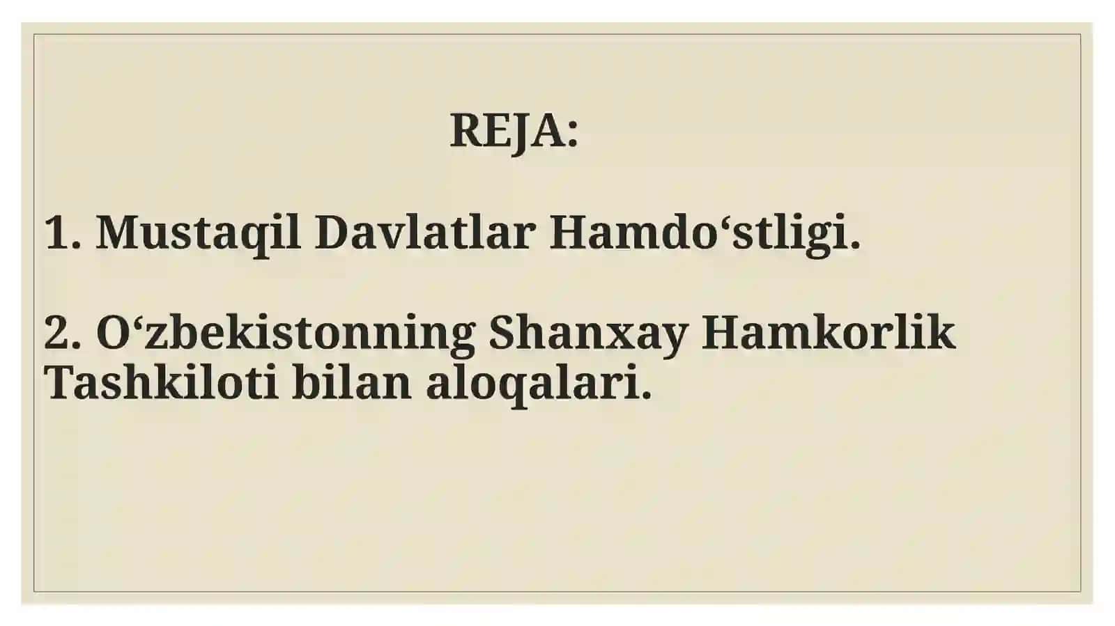 O‘zbekistonning mintaqaviy tashkilotlari doirasida ko‘ptomonlama hamkorligi 2