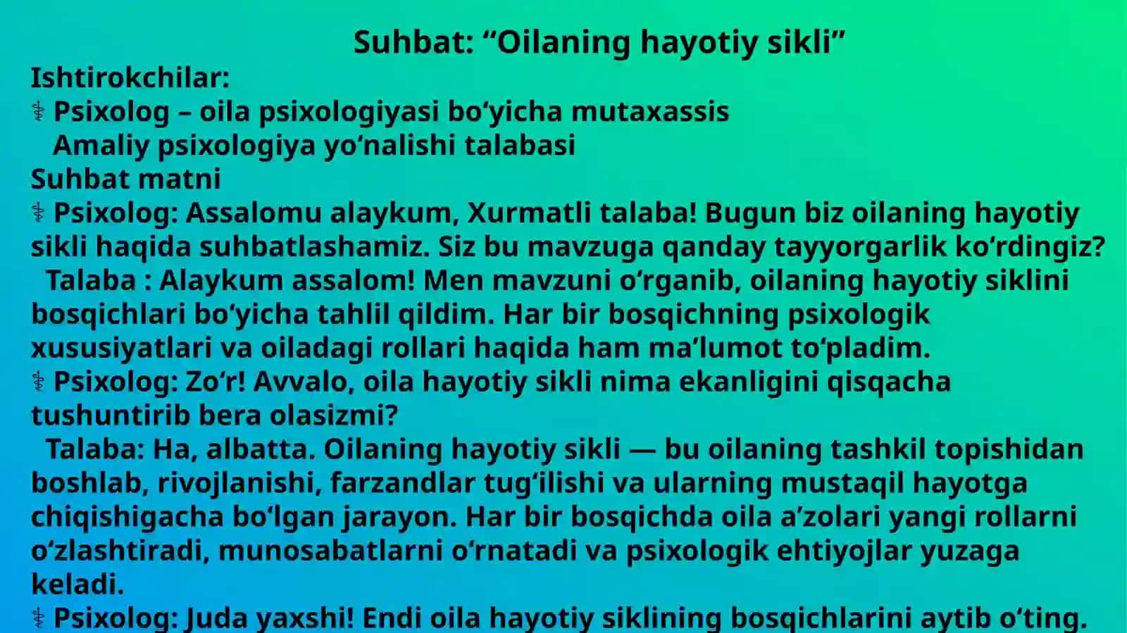 Oilaning hayotiy sikli 2