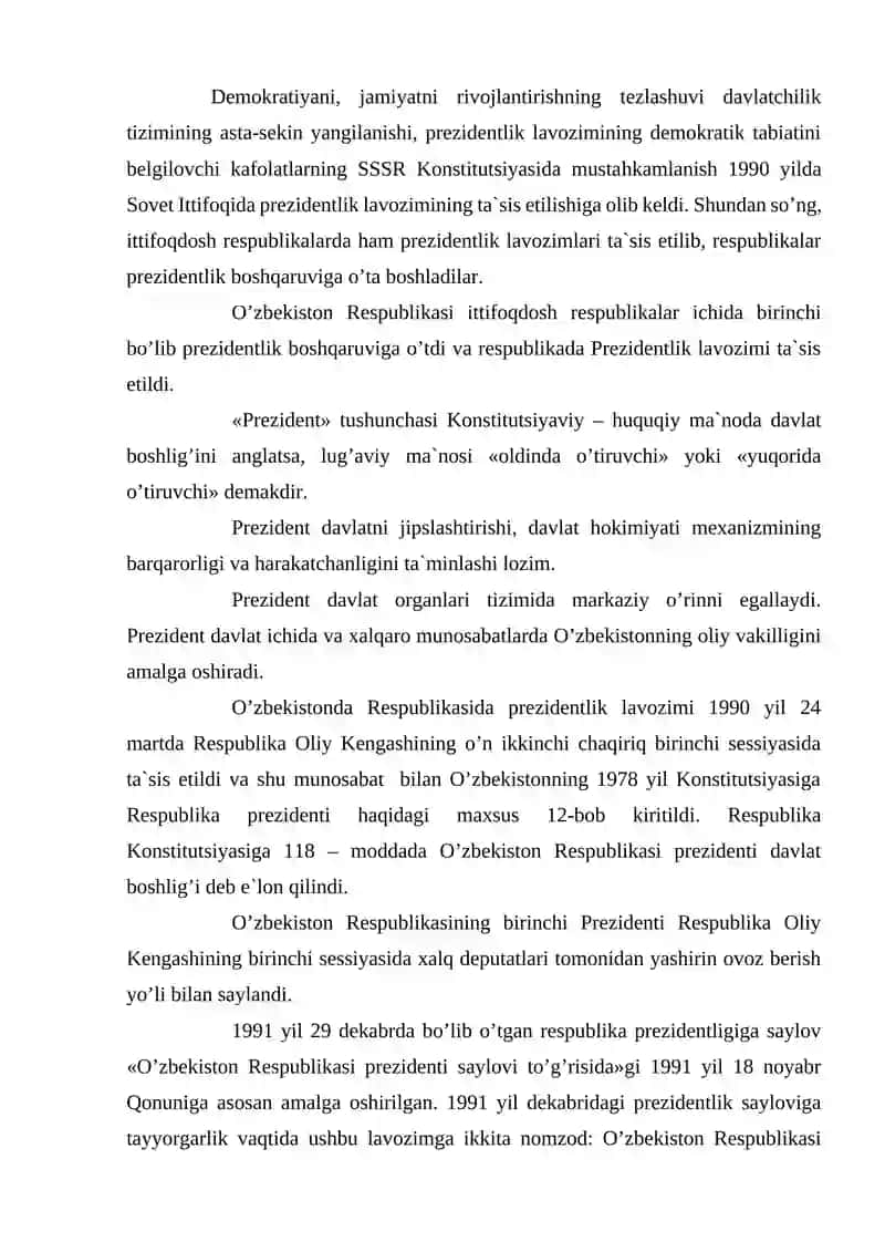 Oʻzbekistonda prezidentlik lavozimining joriy etilishi 2