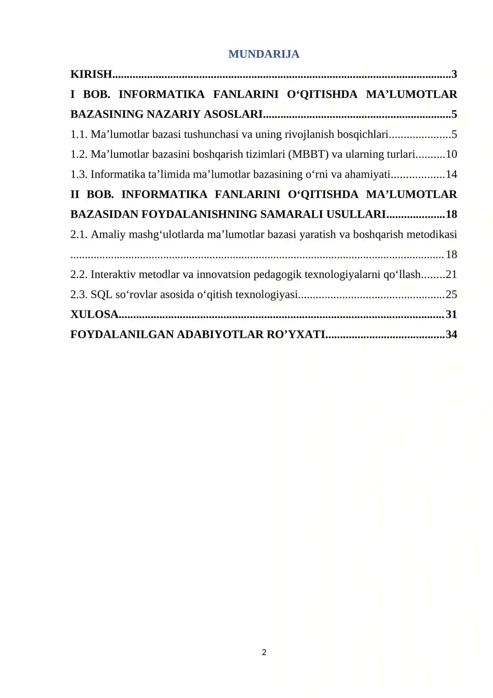 Informatika fanlarini o’qitishda ma’lumotlar bazasidan foydalanishning samarali usullari 2