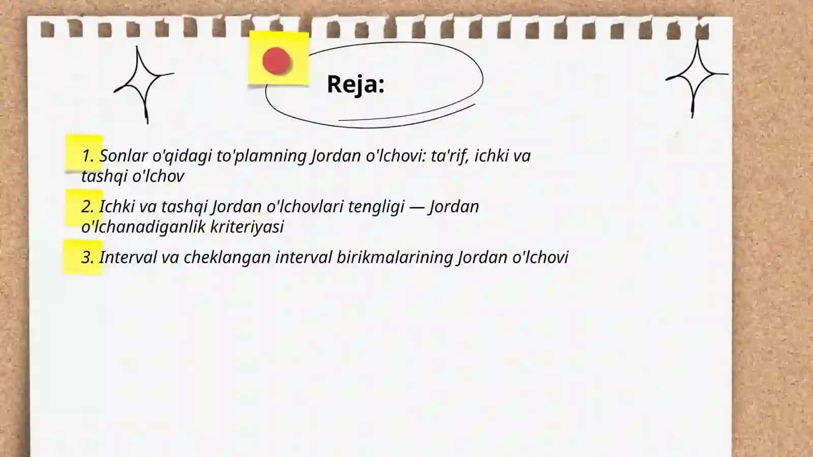 Sonlar o'qidagi to'plamning Jordan o'lchovi 2