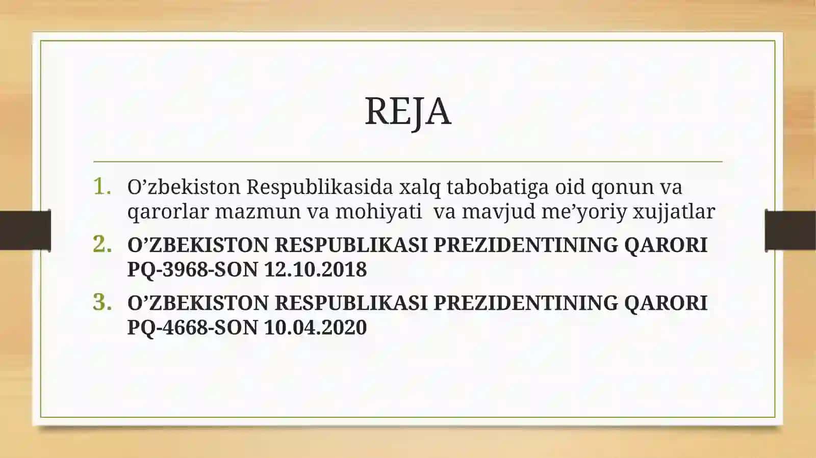 O'ZBEKISTON RESPUBLIKASIDA XALQ TABOBATIGA OID QONUN VA QARORLAR 2