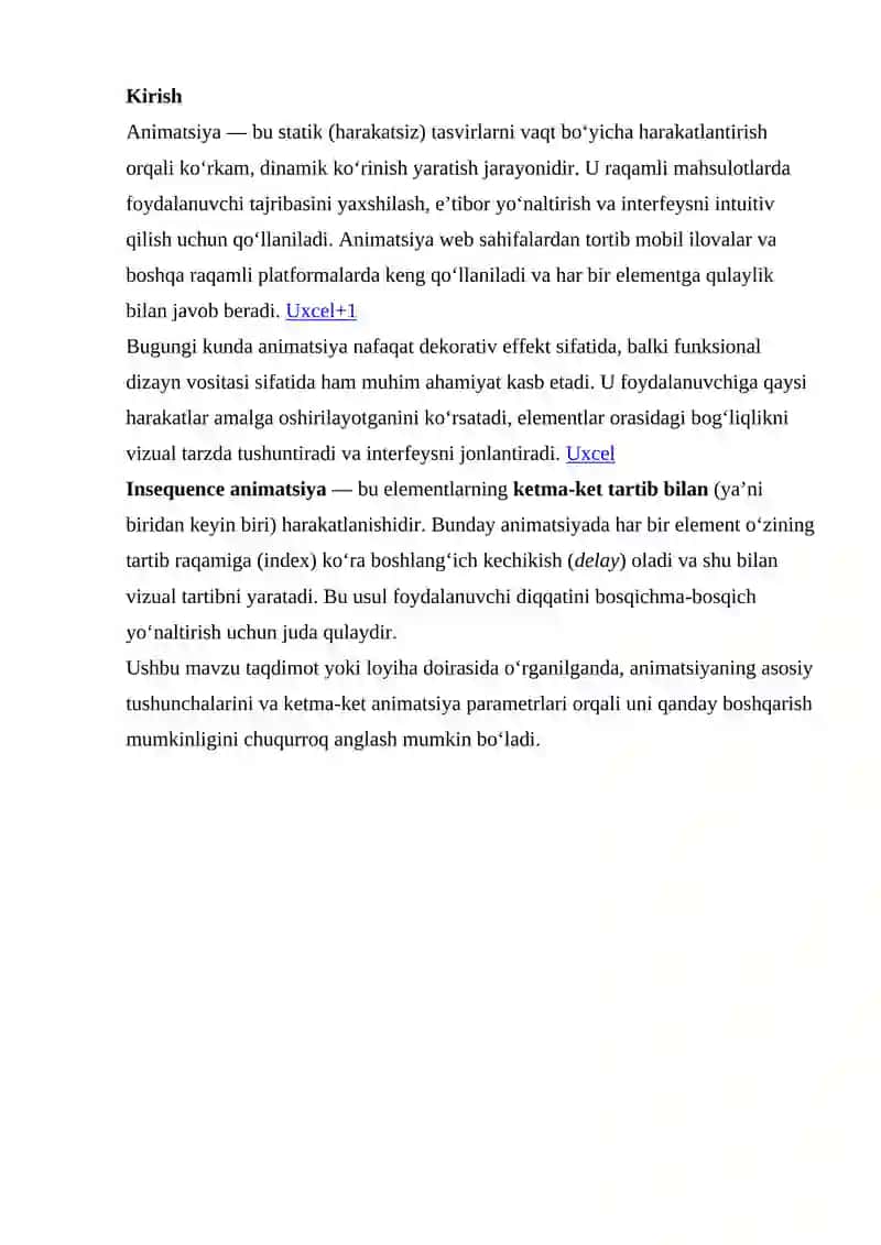 Insequence parametr bilan animatsiya 2