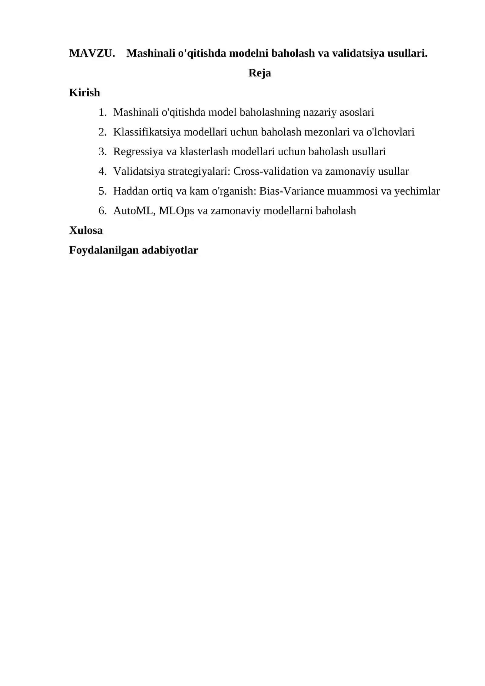 Mashinali o'qitishda modelni baholash va validatsiya usullari 2