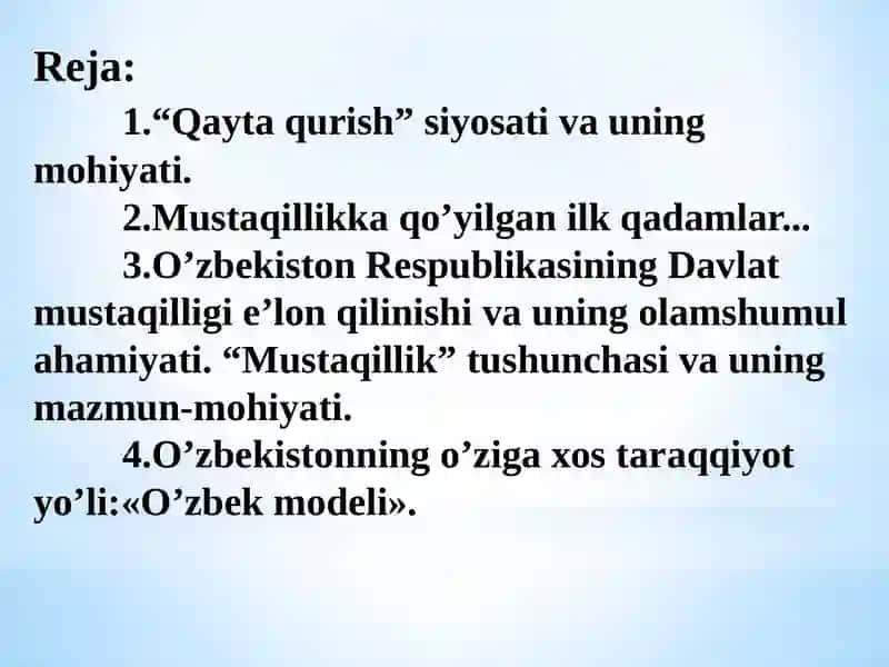 Mustaqil O‘zbekiston Respublikasining tashkiloti va uning tarixiy ahamiyati 2