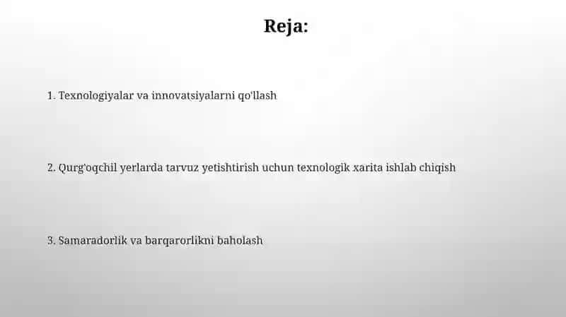 Lalmi yerlarda tarvuz yetishtirish boʻyicha texnologik xarita tuzish 2