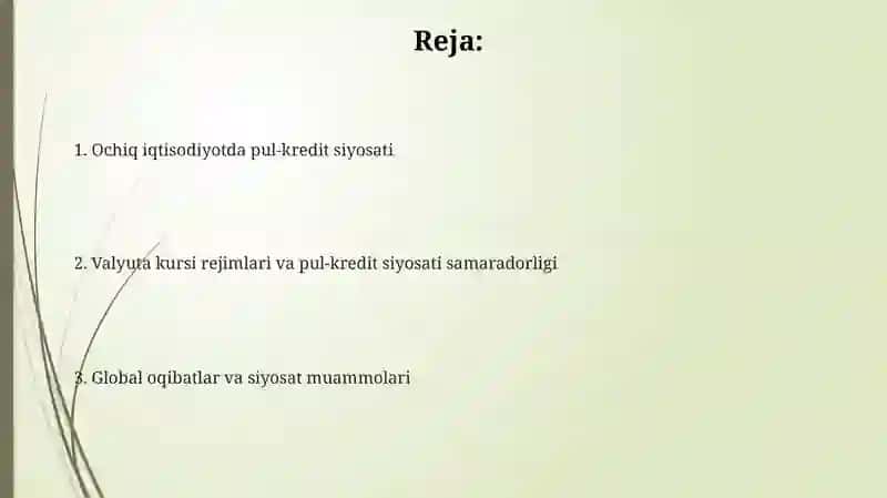 Ochiq iqtisodiyotda pul-kredit siyosati 2
