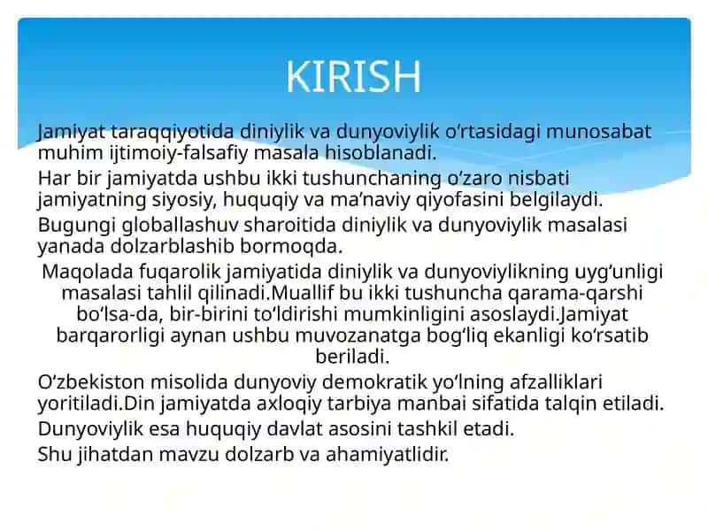 jamiyat hayotida dunyoviylik va diniylik mutanosibligi 2