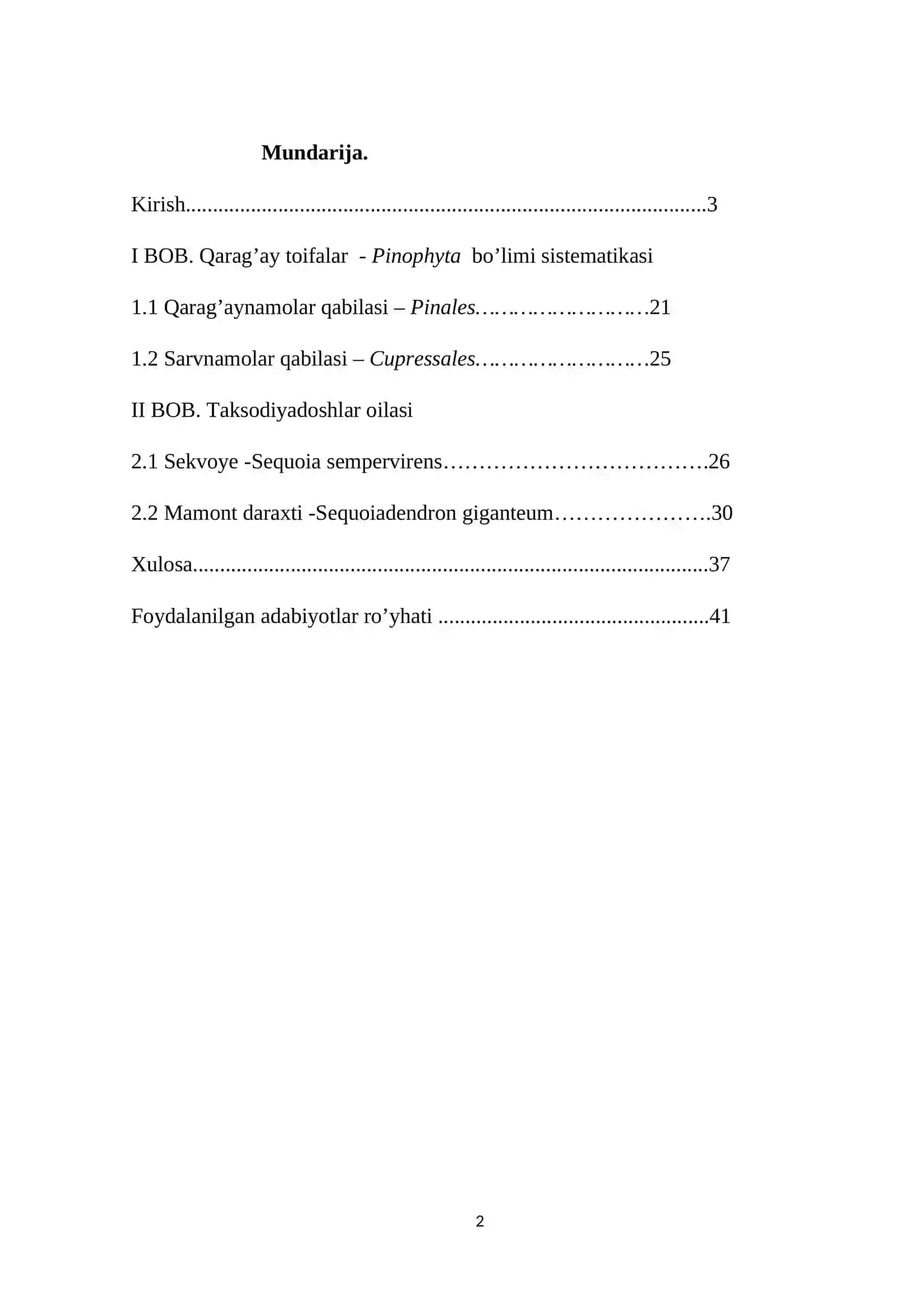 TAKSODIYADOSHLAR OILASI MAVZUSIDA KURS ISHI 2