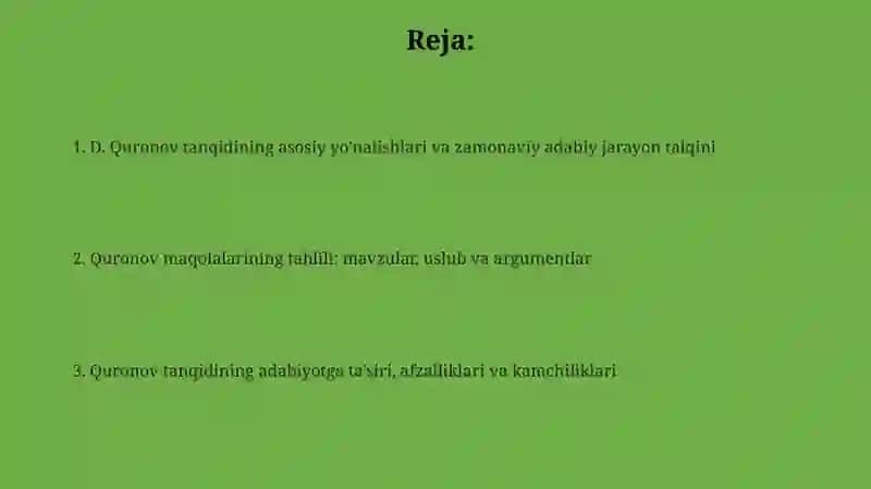D.Quronovning hozirgi adabiy jarayon haqidagi tanqidiy maqolalari 2